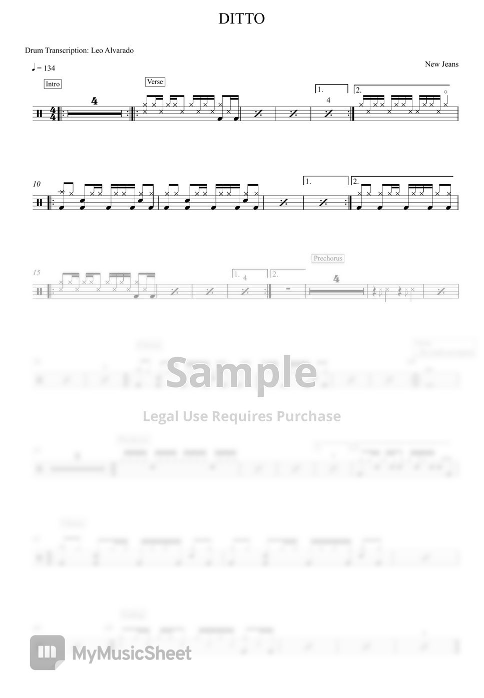 NEW JEANS - DITTO Sheet by Drum Transcription: Leo Alvarado