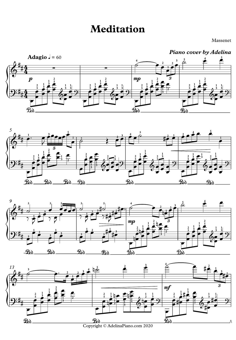 Massenet - Meditation Sheet by Adelina Piano