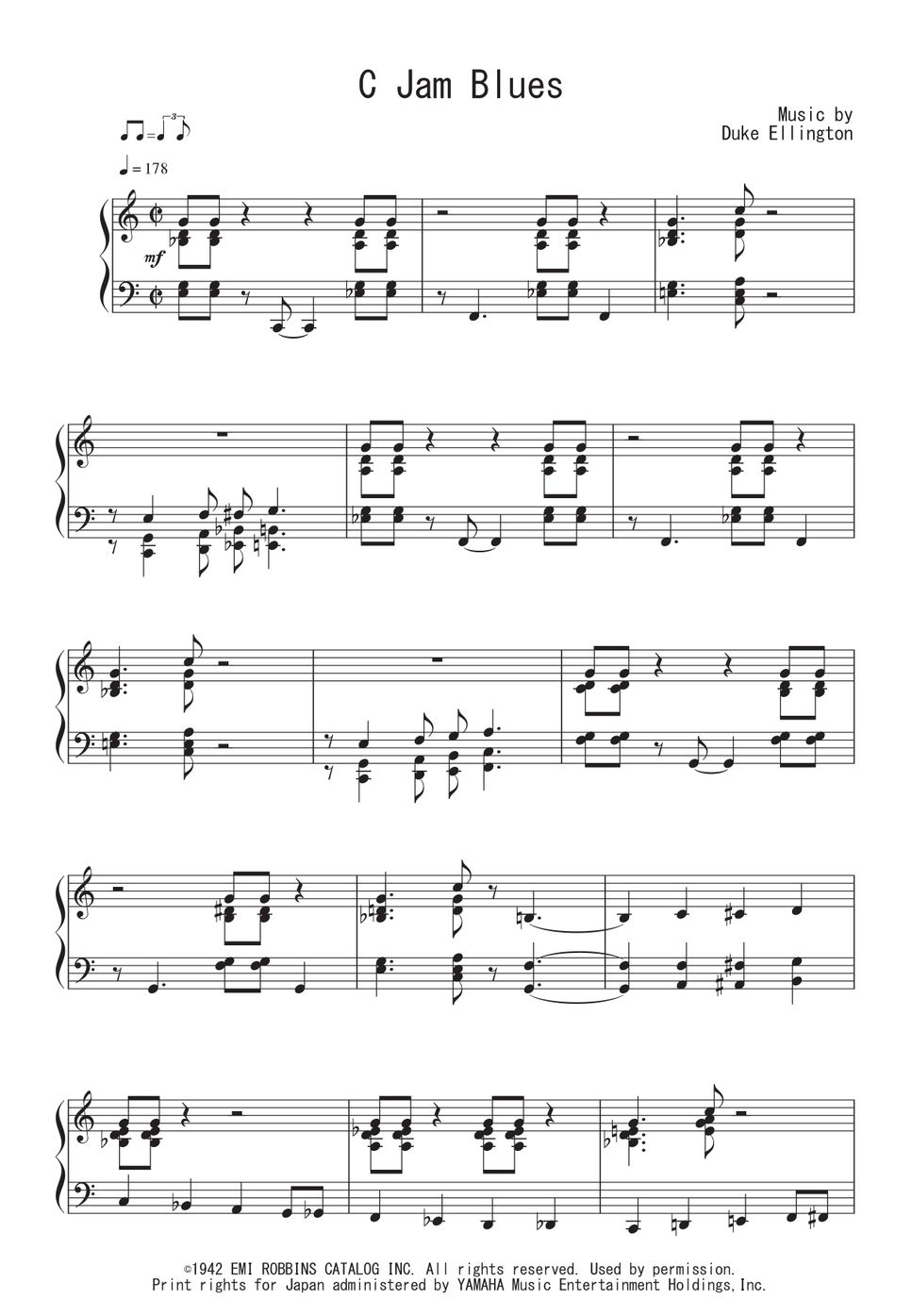 デューク・エリントン - C Jam Blues ピアノ楽譜PDF | Peony | Kokomu