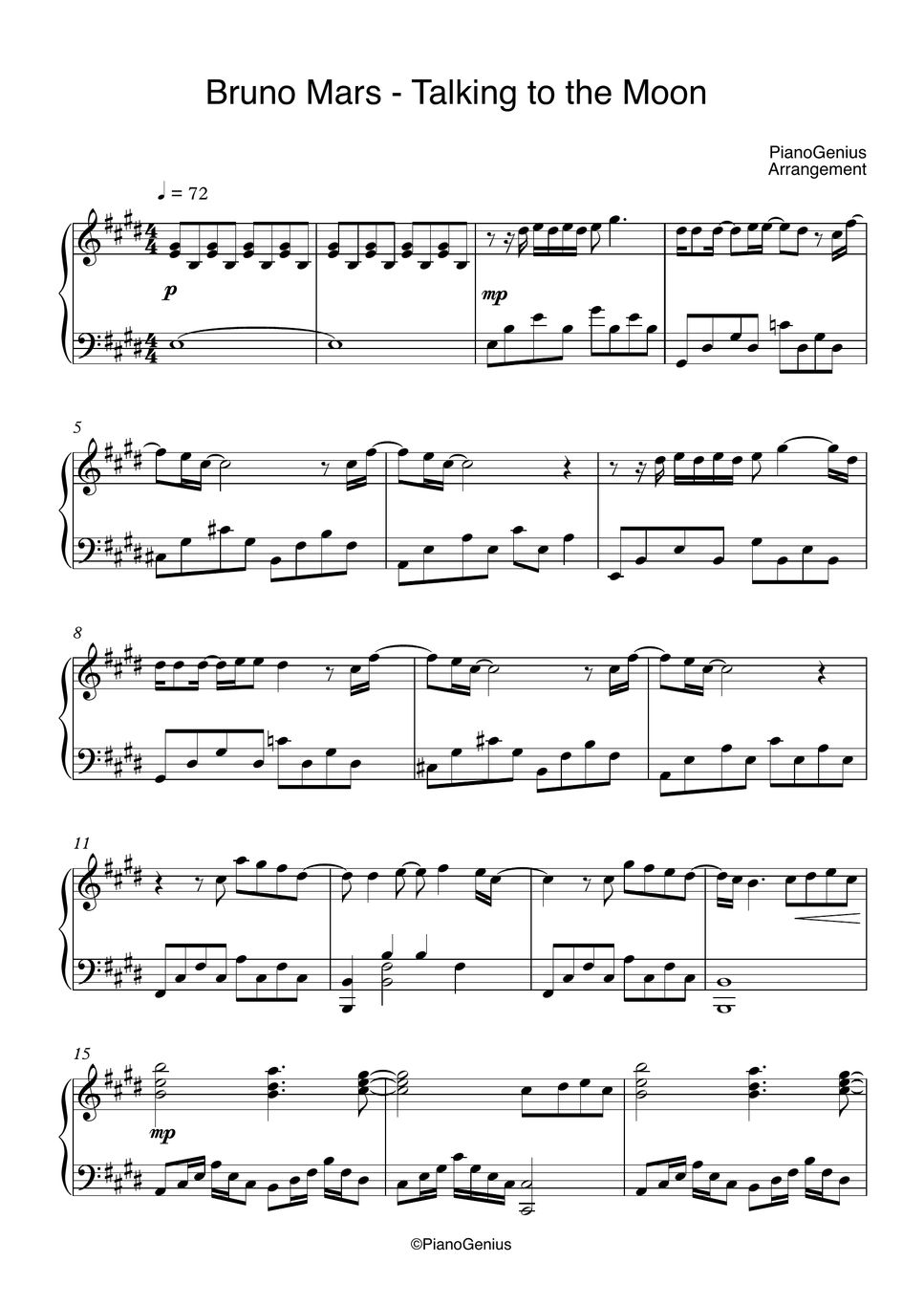 Bruno Mars Talking To The Moon Noten Bruno Mars - Talking To The Moon Blad by PianoGenius