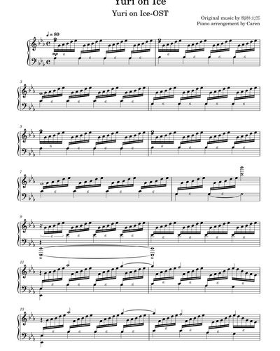梅林太郎 - Piano-Yuri On Ice[「ユーリ!!! on ICE」OST] ピアノ楽譜