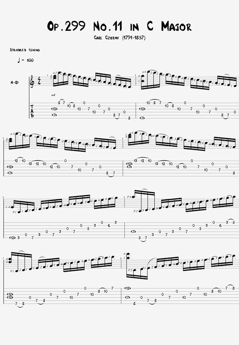 Carl Czerny Op 299 No 11 In C Major By Agape Guitar positions