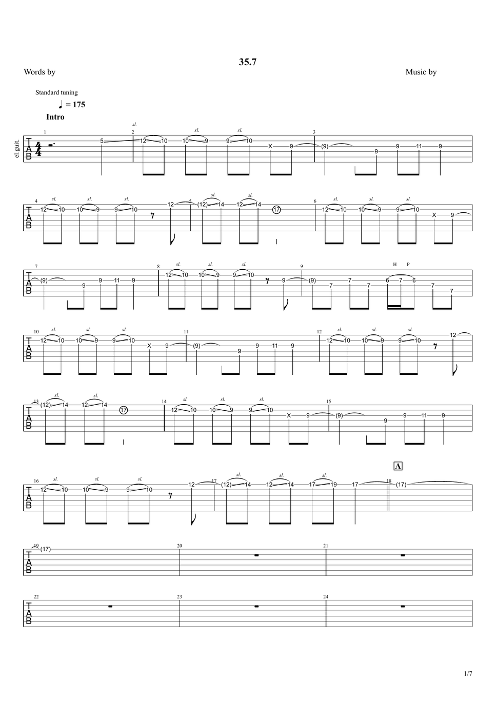 35.7 - 祝日天国【エレキギターTAB譜】※演奏動画あり by まゆげじお