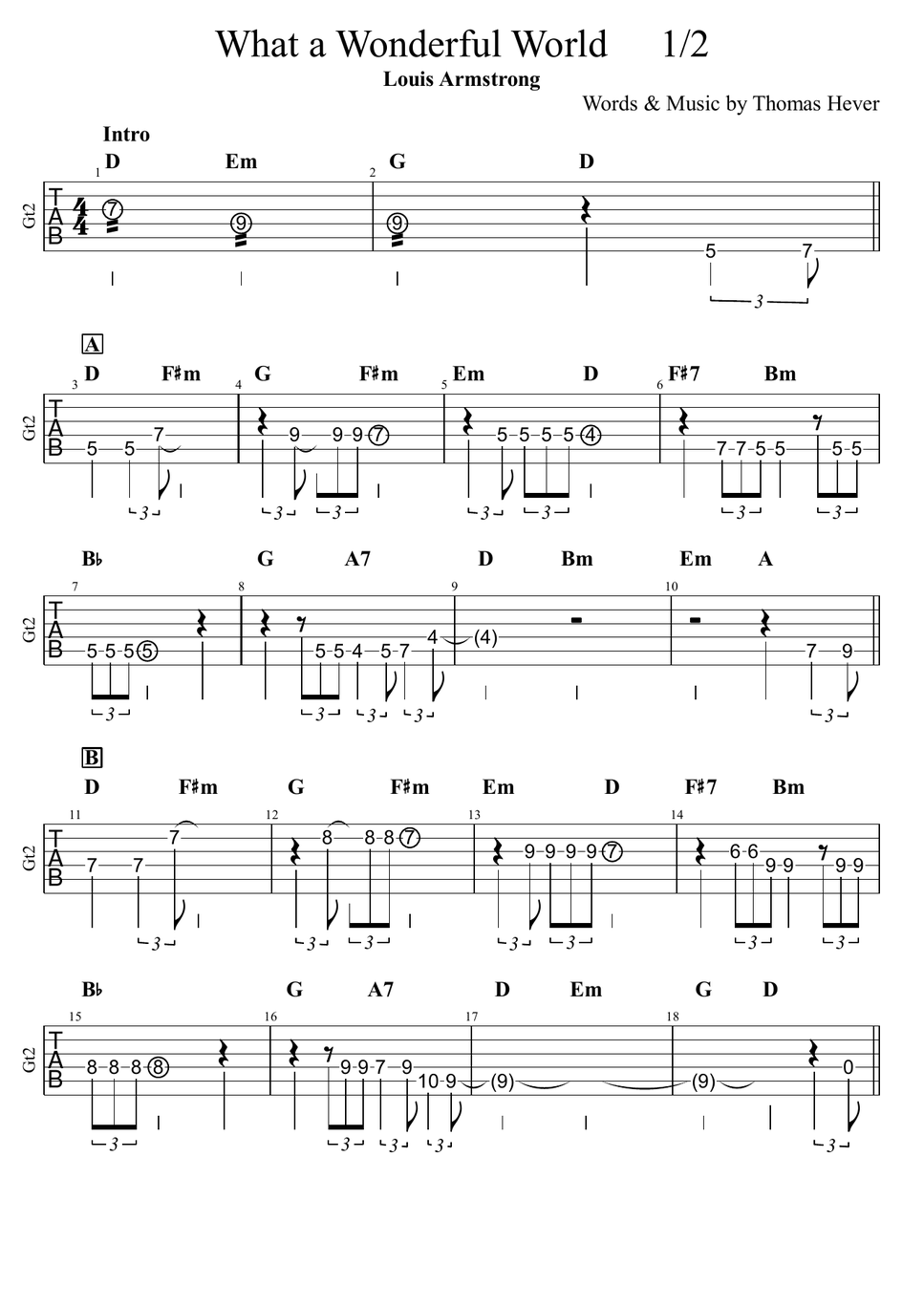 Louis Armstrong - What a Wonderful World（簡単ギターアンサンブル