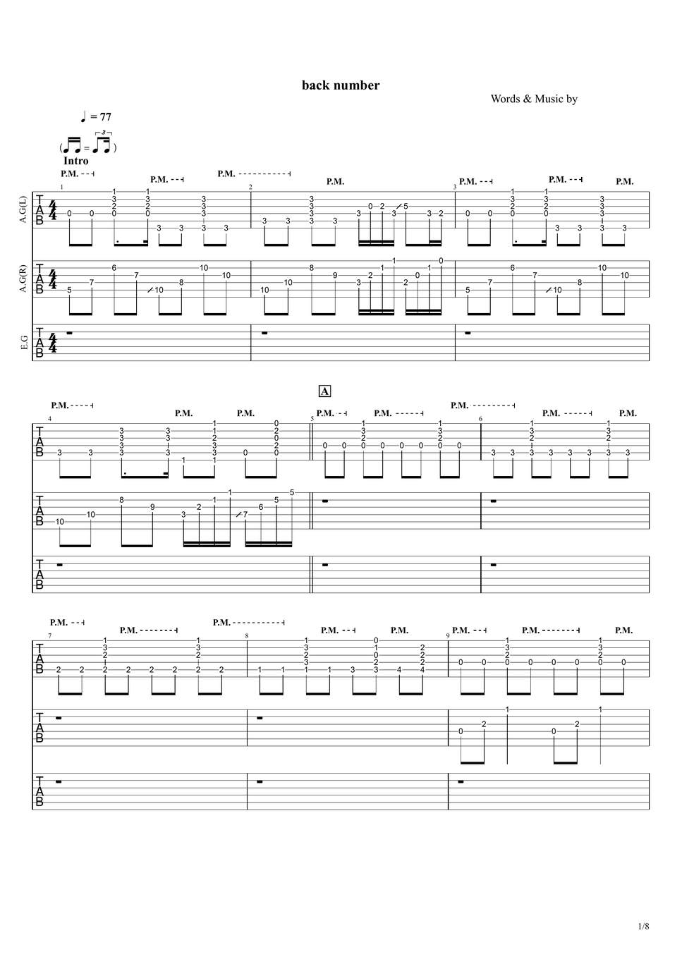back number - ブルーアンバー【エレキギターTAB譜】※演奏動画あり