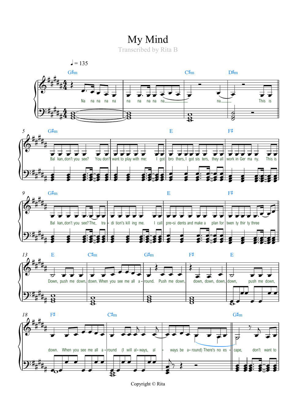 ZEVIN - My Mind (lyrics) by Rita B