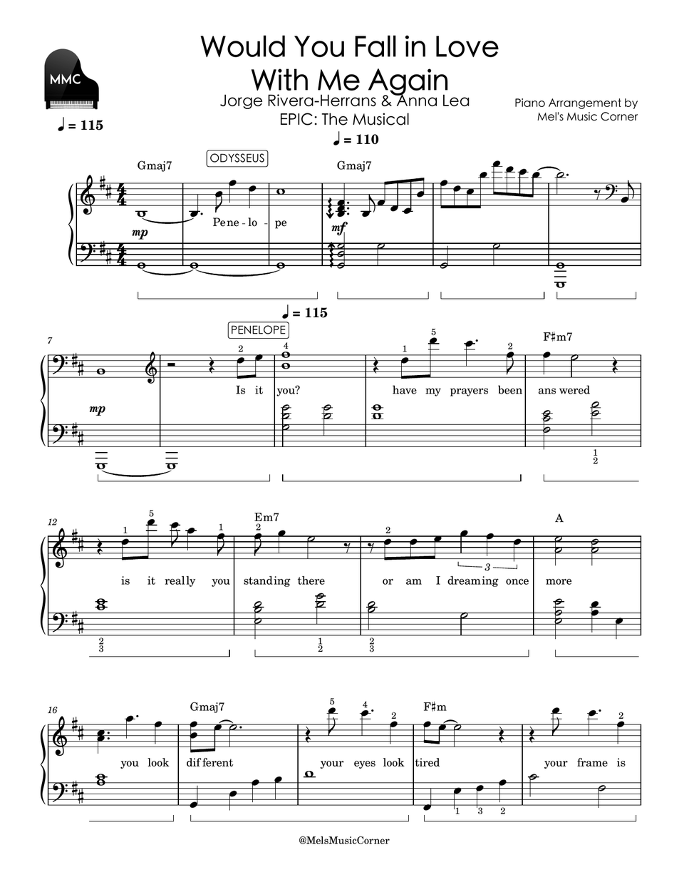Jorge Rivera-Herrans & Anna Lea - Would You Fall In Love With Me Again - Epic the Musical (piano sheet music) by Mel's Music Corner