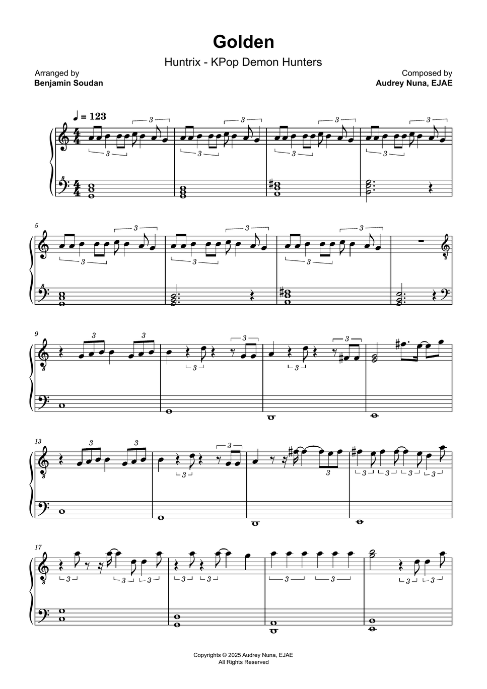 Huntrix - KPop Demon Hunters - Golden ピアノ楽譜PDF | Benjamin