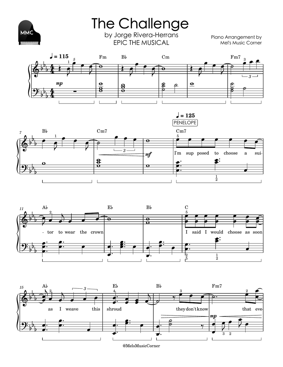 Jorge Rivera-Herrans, Anna Lea &amp; Cast of EPIC: The Musical - The Challenge - EPIC: The Musical (piano sheet music) by Mel's Music Corner