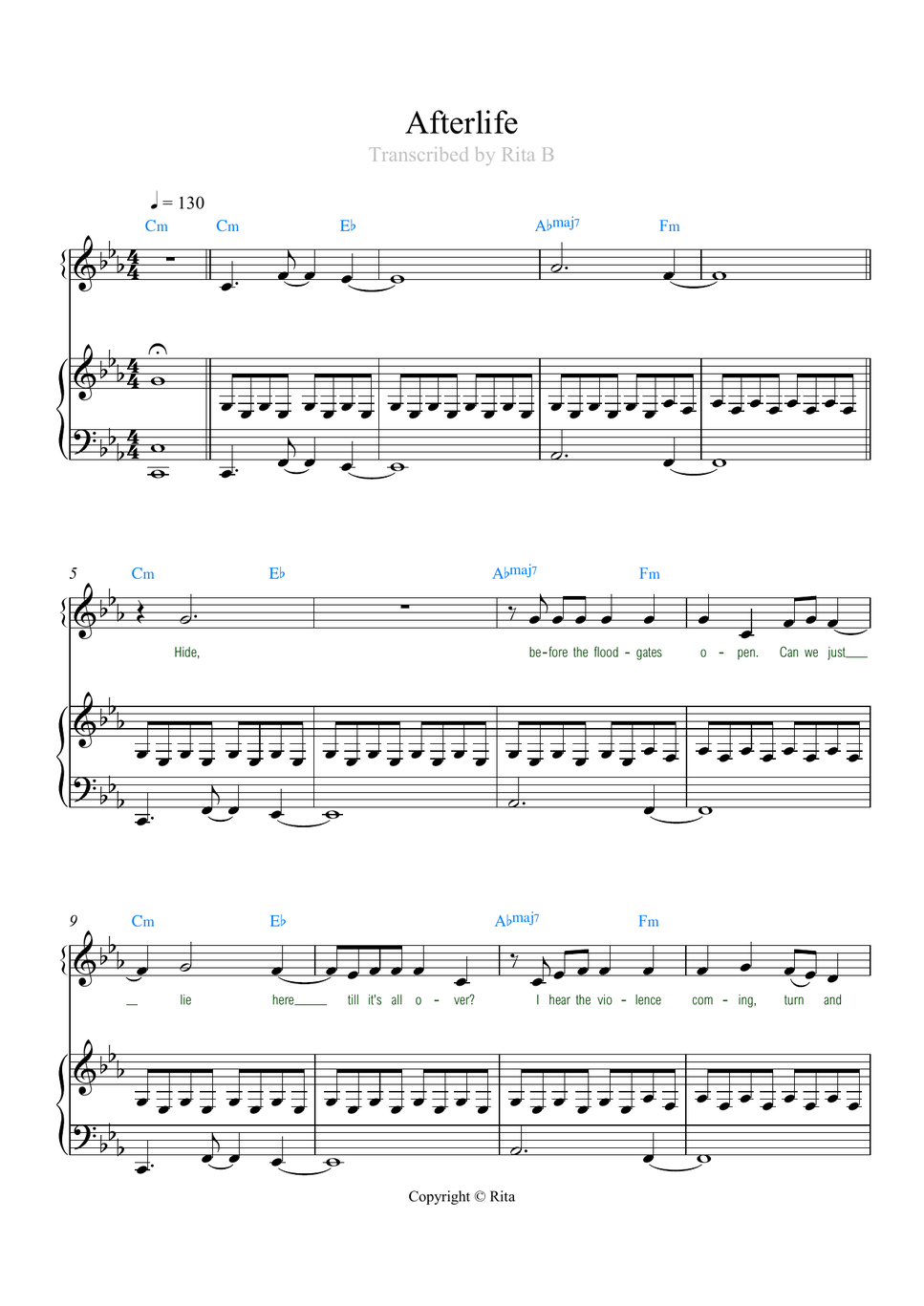 Evanescence - Afterlife from Devil May Cry (Two files: duo piano + voice and solo piano) by Rita B