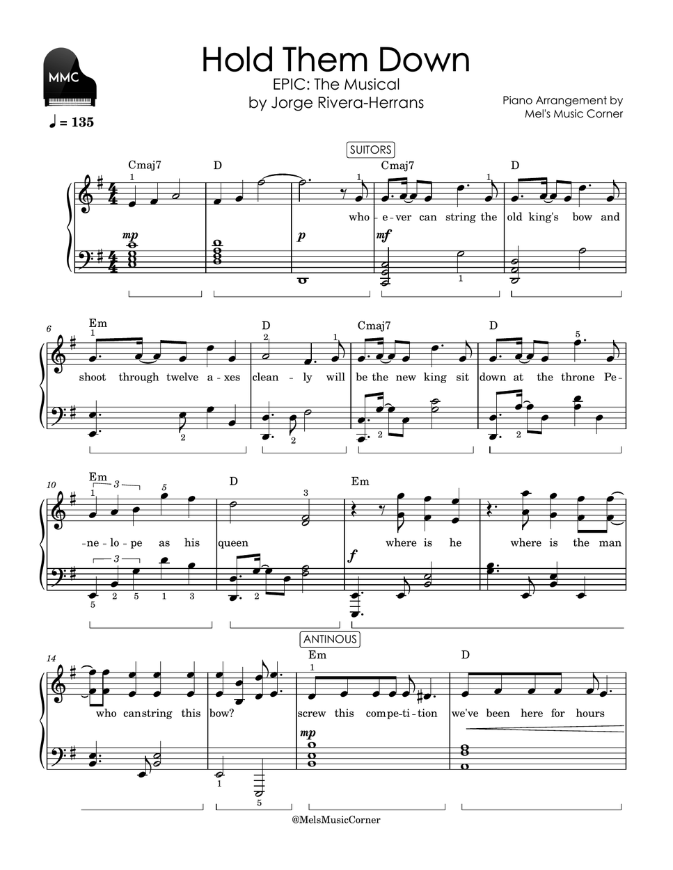 Jorge Rivera-Herrans - Hold Them Down - EPIC: The Musical (Ithaca Saga) (piano sheet music) by Mel's Music Corner