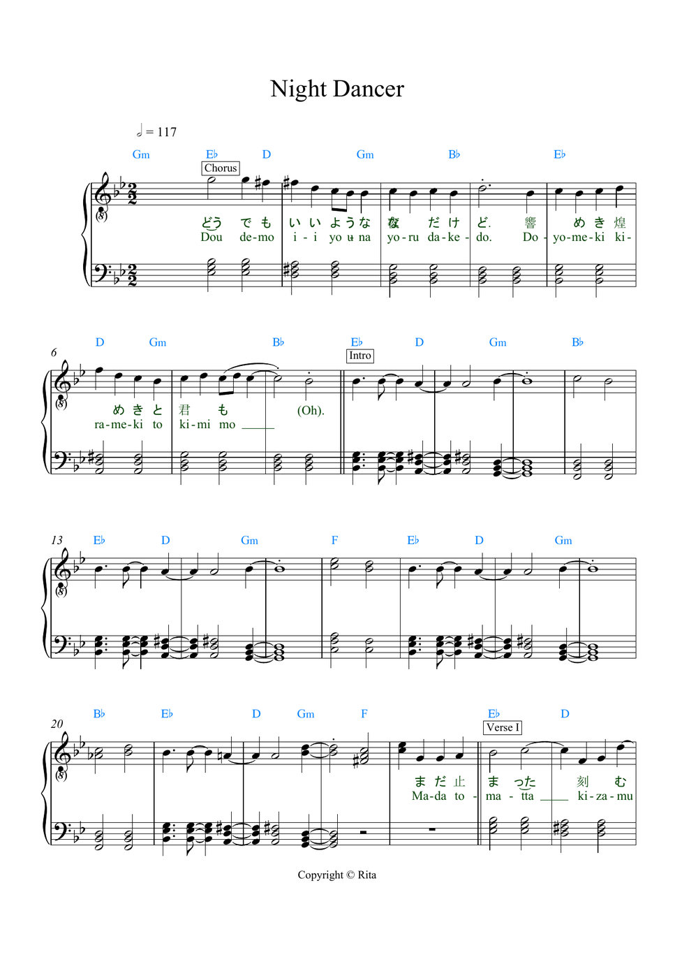 Imase - Night Dancer (Jap Rom 楽譜) by Rita B