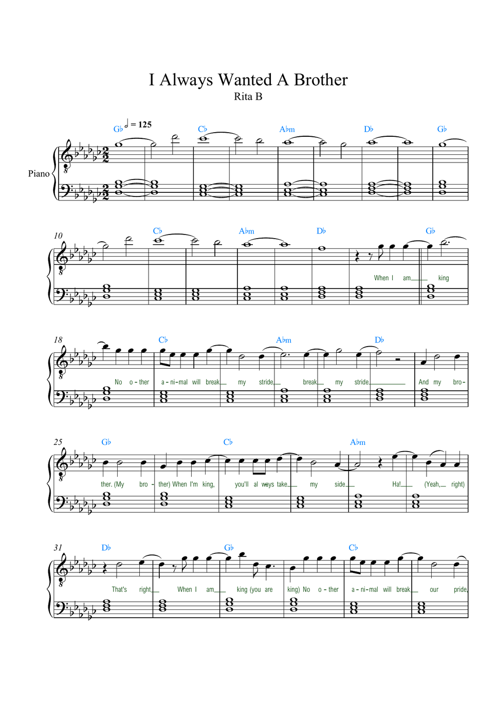 Lin-Manuel Miranda - I Always Wanted A Brother from Mufasa: The Lion King (Lyrics, chords) by Rita B