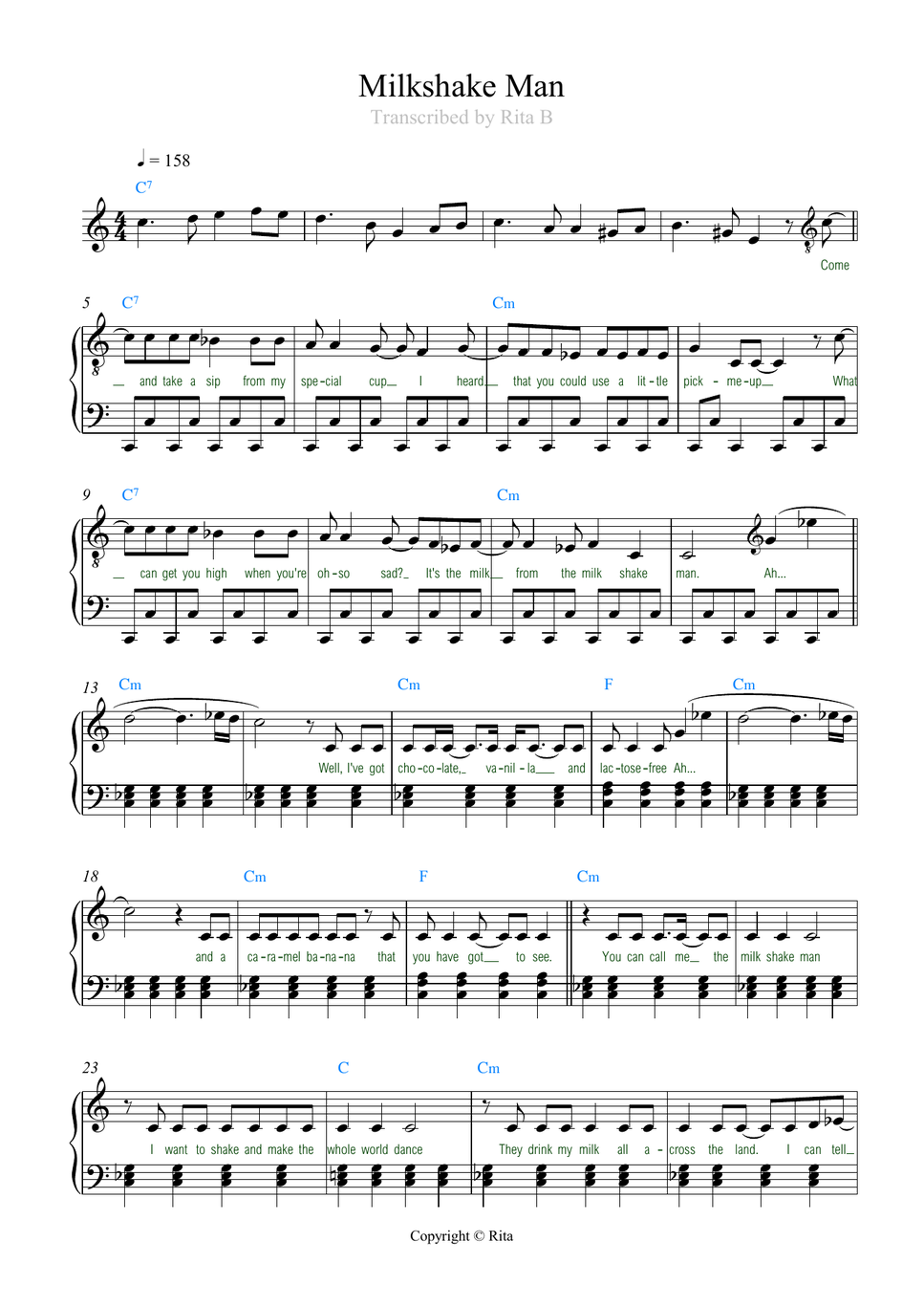 Go-Jo - Milkshake Man (lyrics/chords) by Rita B