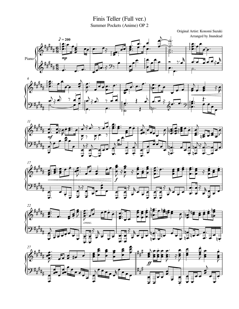 Konomi Suzuki - Finis Teller (Full ver.) ピアノ楽譜PDF | Jnundead