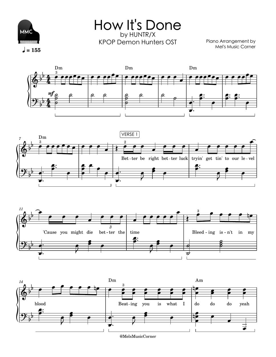 HUNTR/X - How It's Done - KPOP Demon Hunters OST (piano sheet music) by Mel's Music Corner