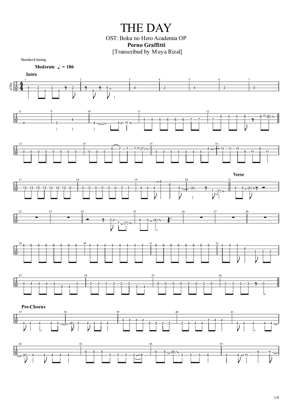 Porno Graffitti - THE DAY (Bass TAB) by Muya