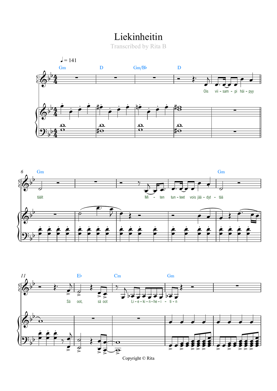 Linda Lampenius, Pete Parkkonen - Liekinheitin (2 pdfs: solo+duet) by Rita B