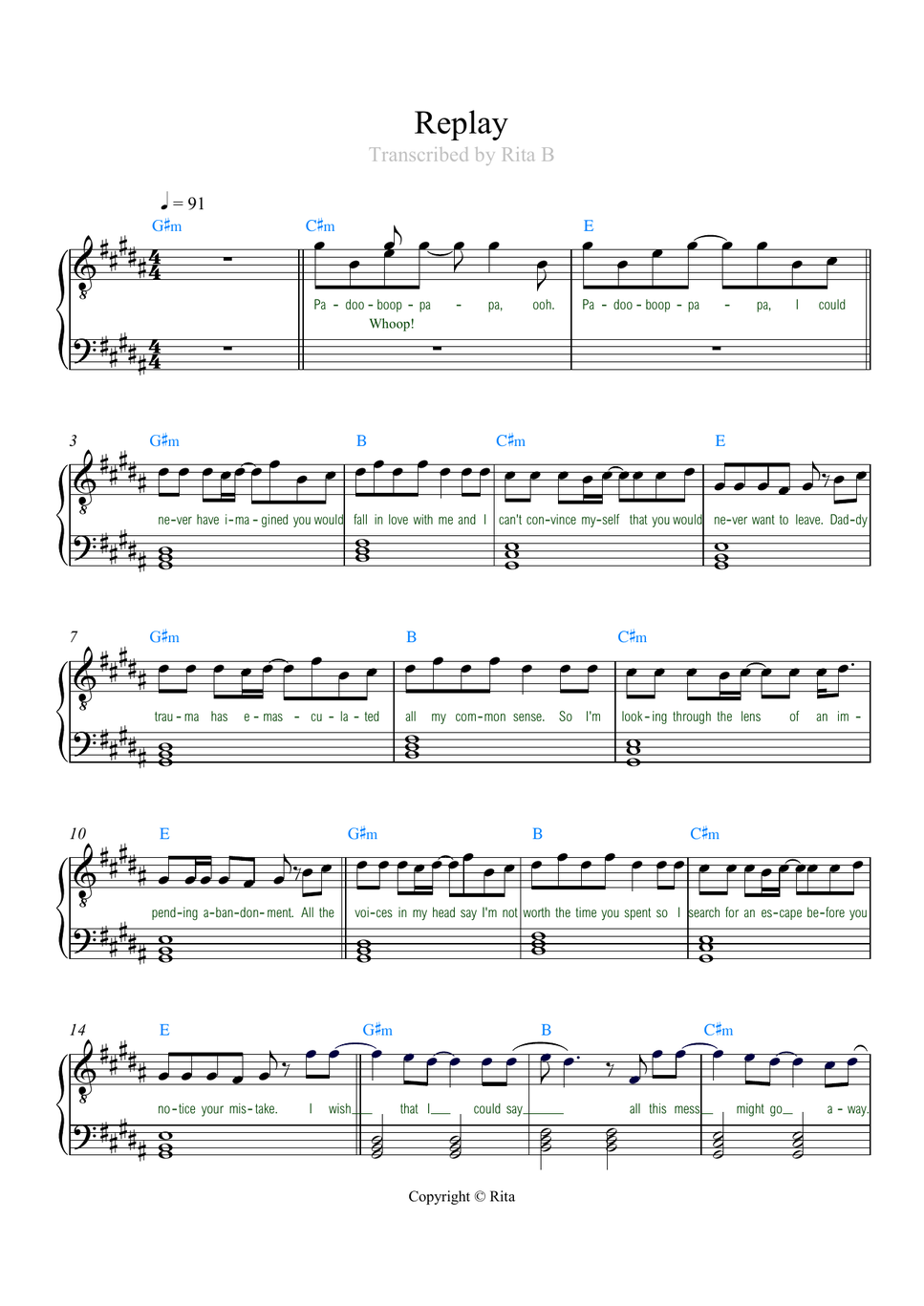 Cynthia Erivo - Replay (with lyrics and accurate chords) by Rita B