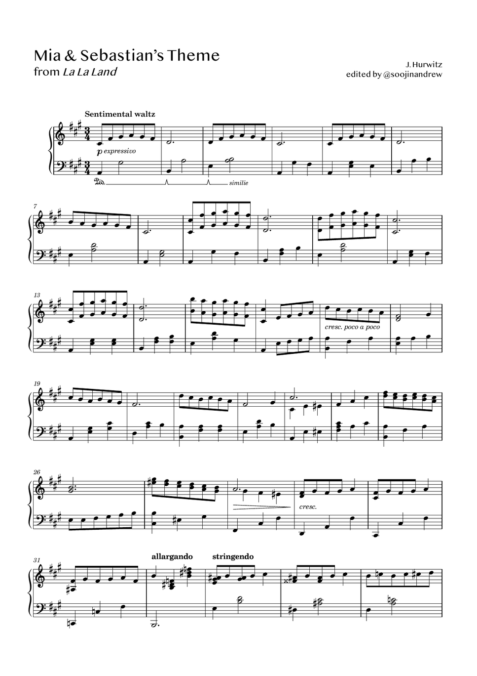 La La Land - Mia &amp; Sebastian's Theme (accurate transcription) by Soojin Lee