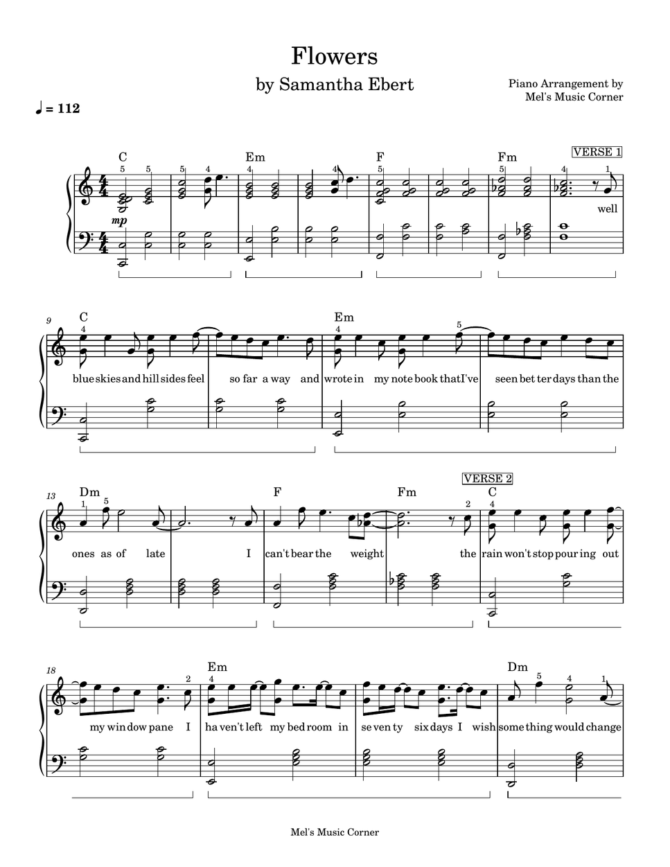 Samantha Ebert - Flowers (piano sheet music) by Mel's Music Corner