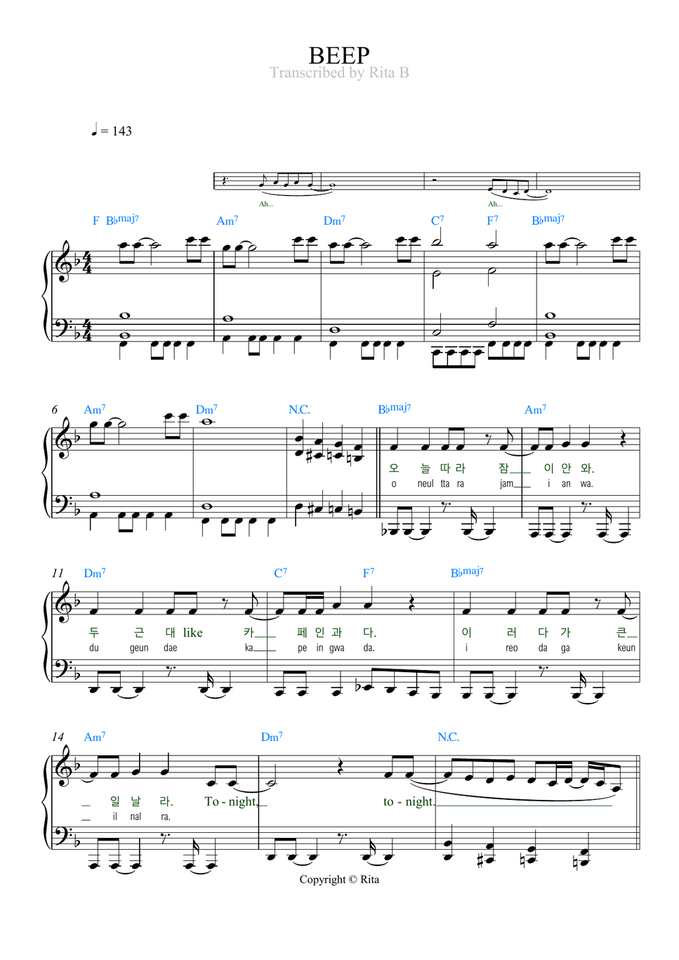 IZNA - BEEP (kor/rom, lyrics/chords) by Rita B