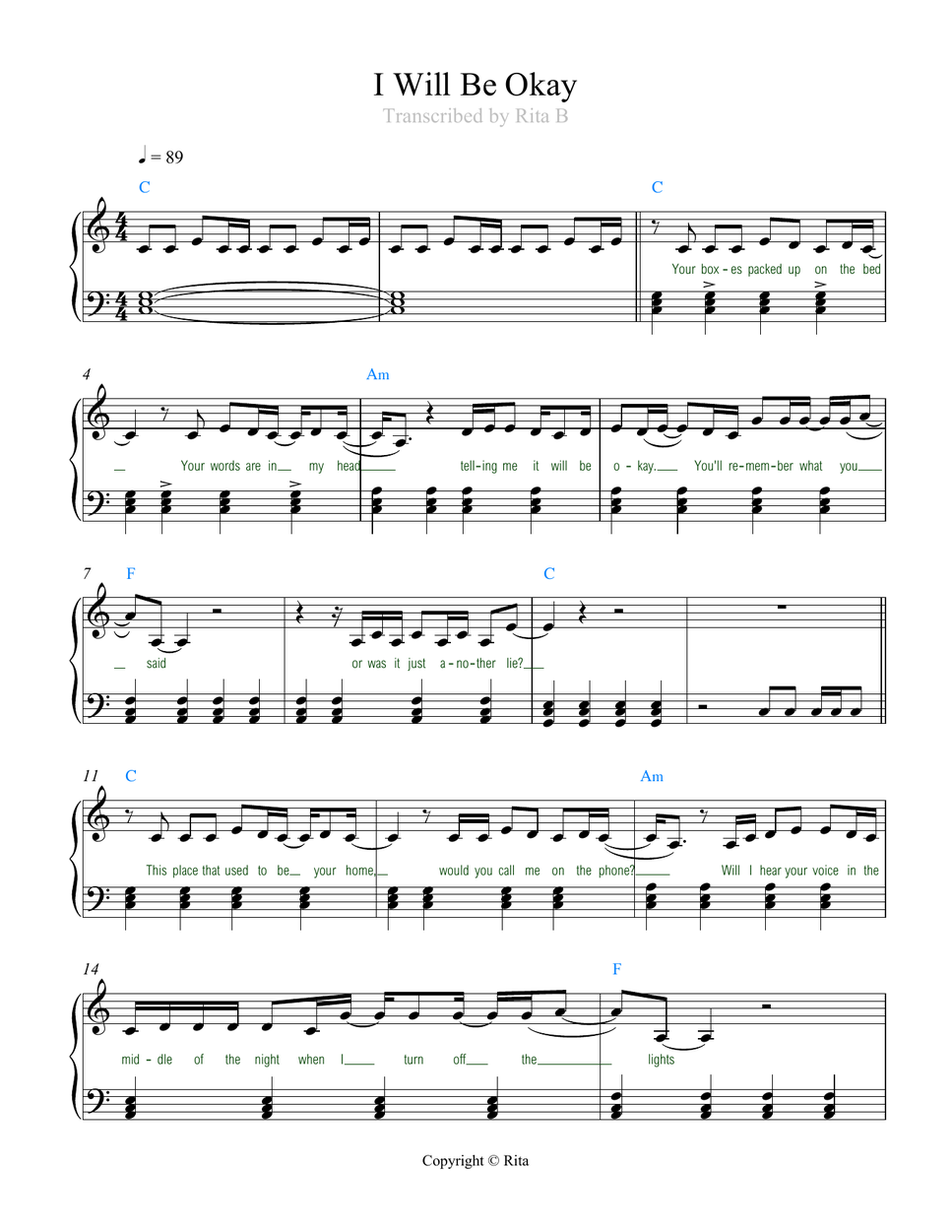 Sam Haft - I Will Be Okay (Octavia’s Song) from Helluva Boss (Easy version with lyrics and chords) by Rita B