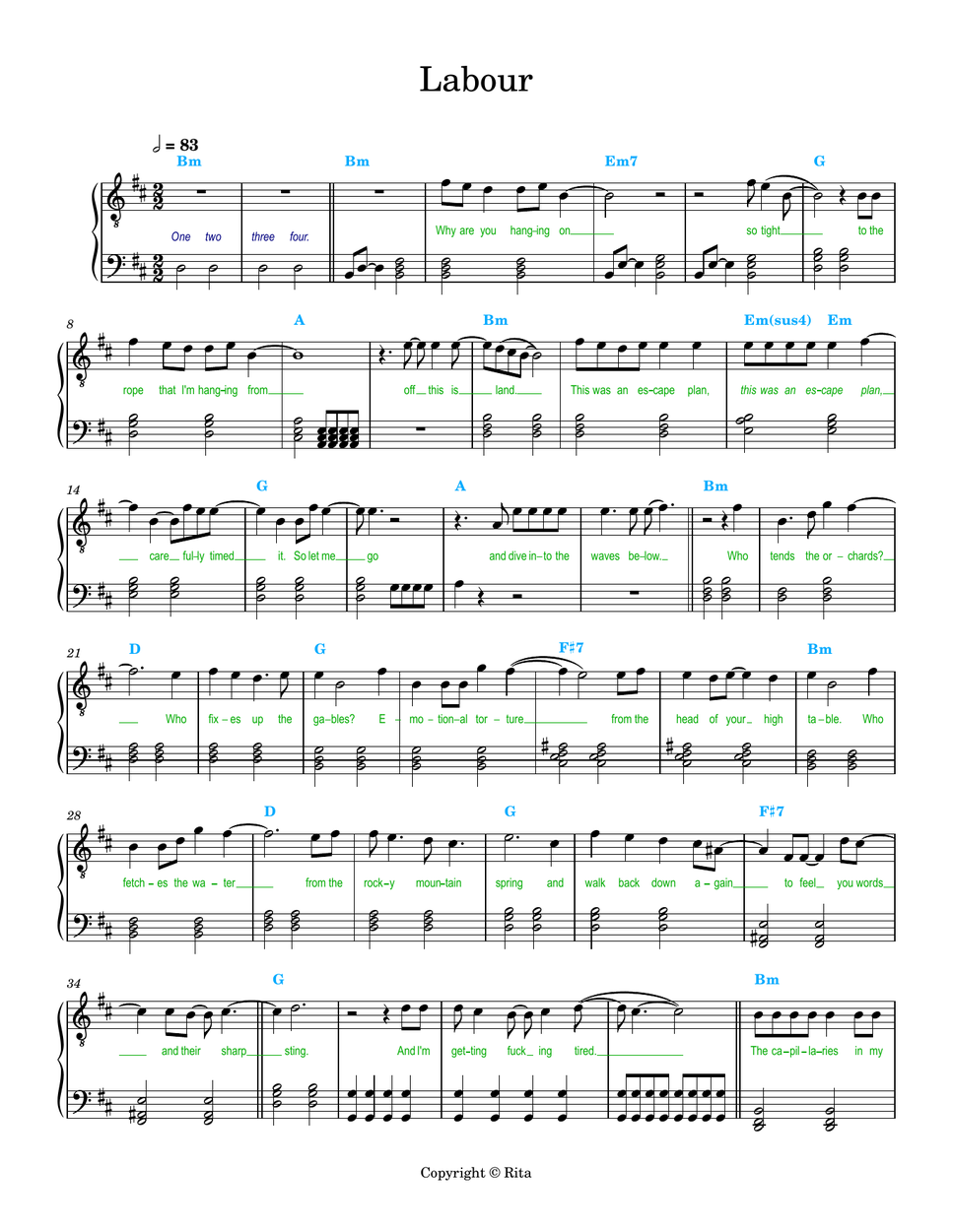 Paris Paloma - Labour (Lyrics, chords) by Rita B