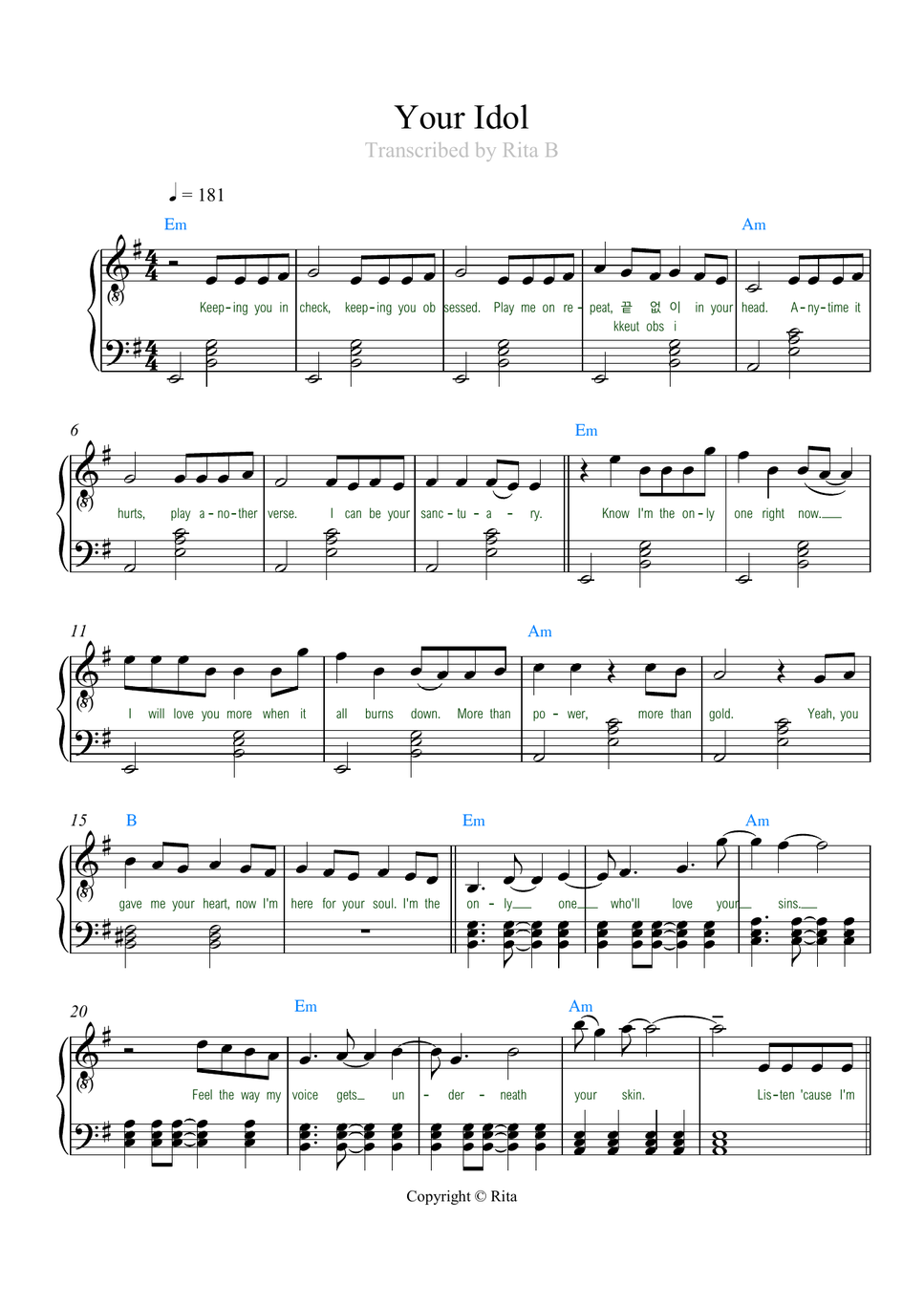 Saja Boys - Your Idol from KPop Demon Hunters (lyrics/chords) by Rita B