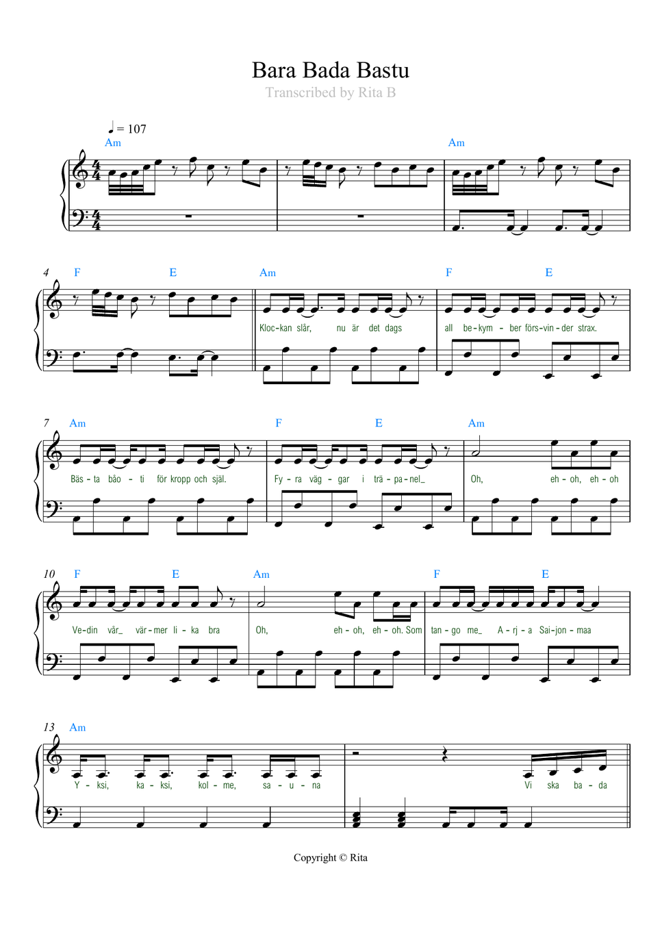 KAJ - Bara Bada Bastu (with lyrics and accurate chords) by Rita B