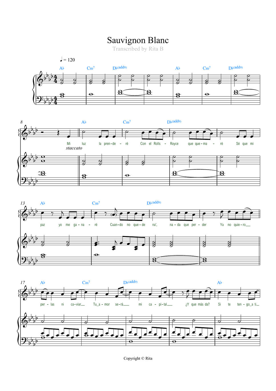 Rosalía - Sauvignon Blanc (partitura) by Rita B