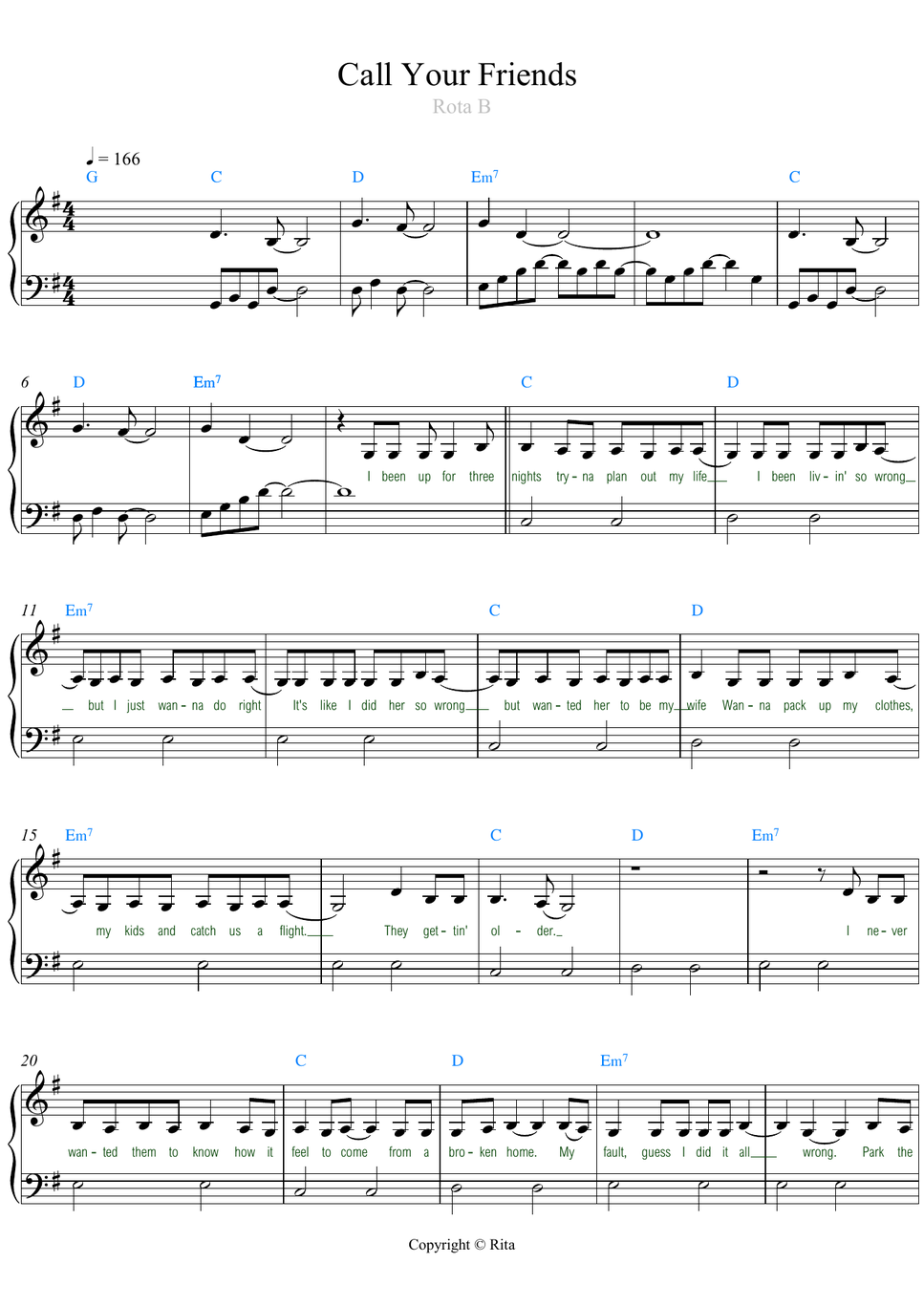 Rod Wave - Call Your Friends (Simple version with lyrics and chords) by Rita B