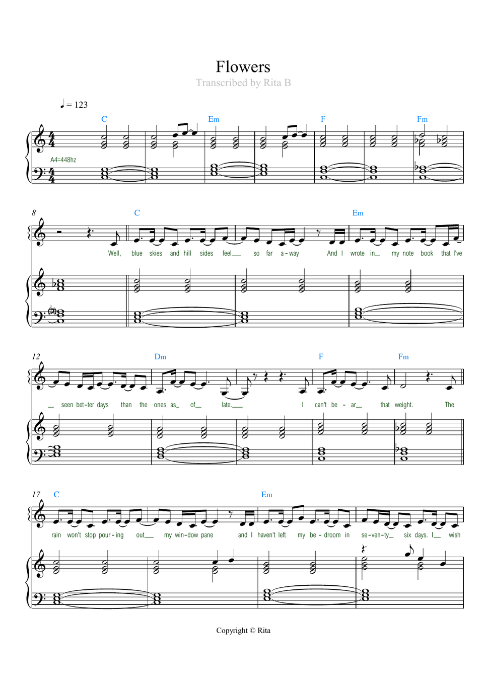 Samantha Ebert - Flowers (Duet piano and voice. Lyrics/chords) by Rita B