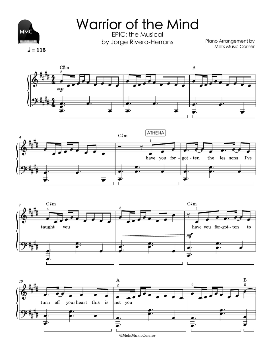 Jorge Rivera-Herrans - Warrior of the Mind - EPIC: The Musical (piano sheet music) by Mel's Music Corner