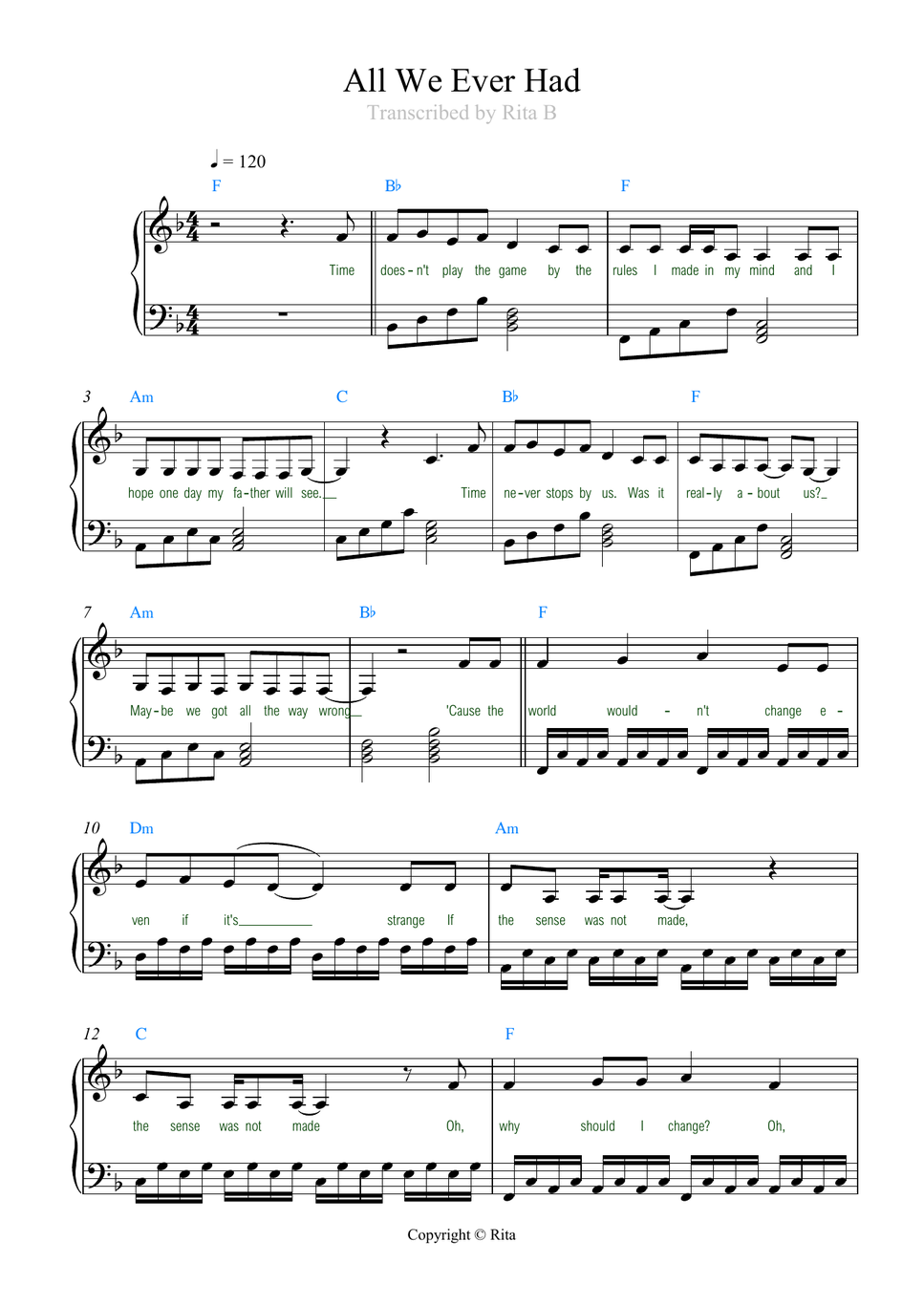 EMILIJA - All We Ever Had (lyrics) by Rita B