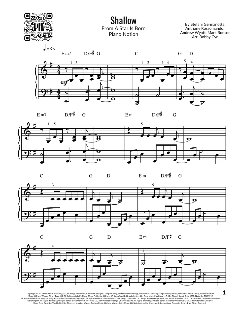 Lady Gaga, Bradley Cooper - Shallow (Easy Piano) by Piano Notion