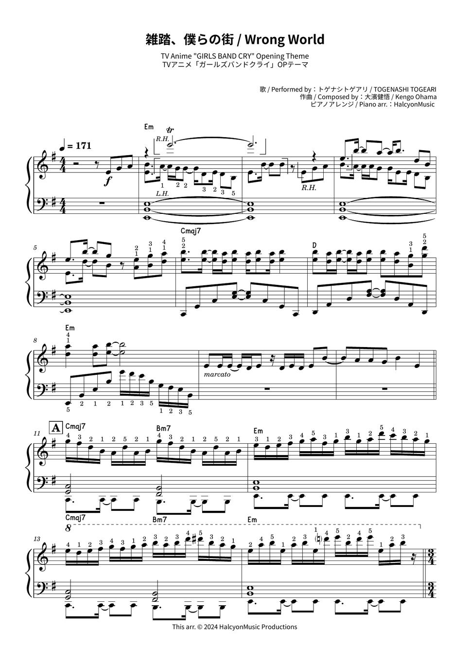 TOGENASHI TOGEARI - Wrong World (Anime "Girls Band Cry" OP) by HalcyonMusic