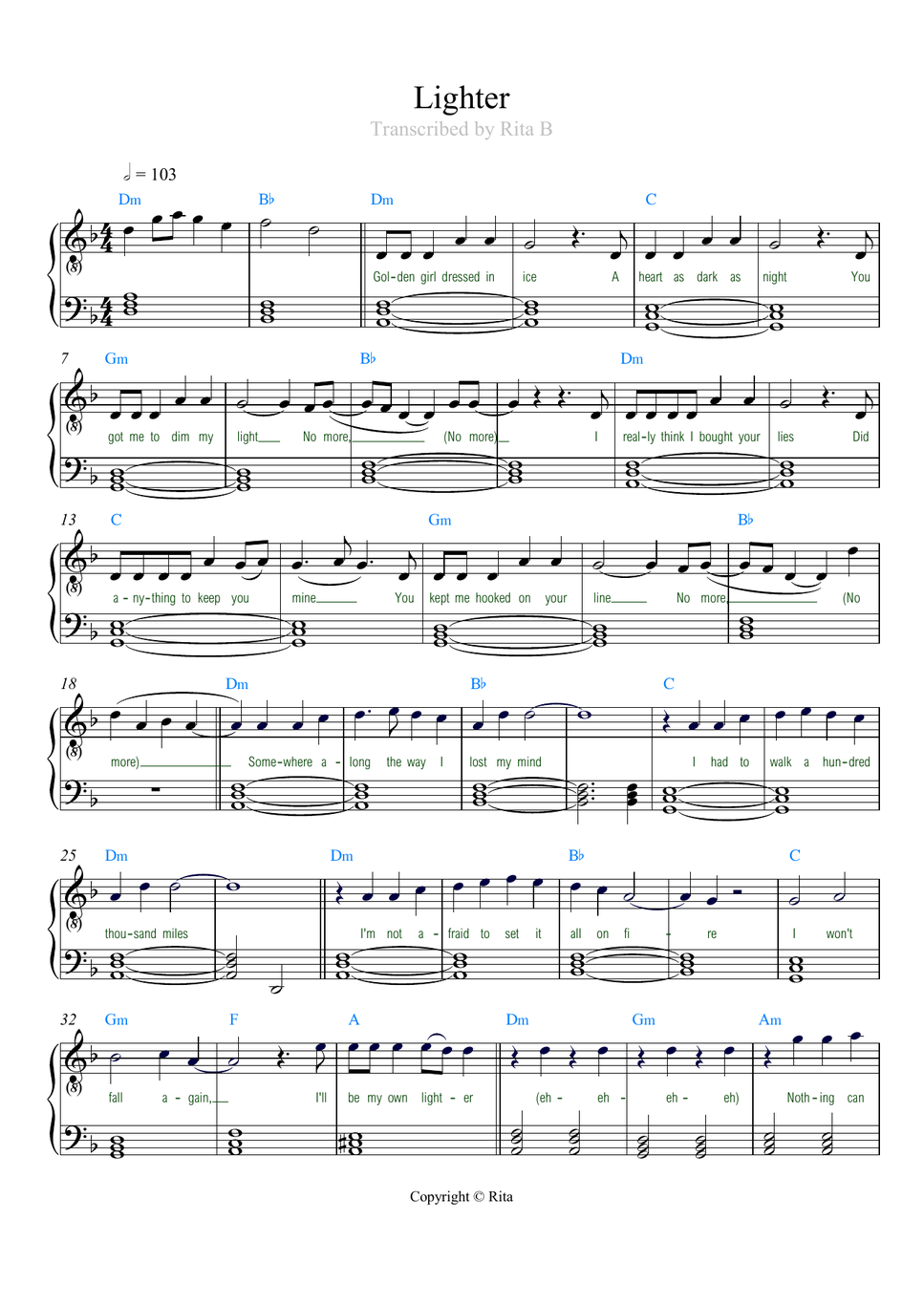 Kyle Alessandro - Lighter (lyrics, chords) by Rita B