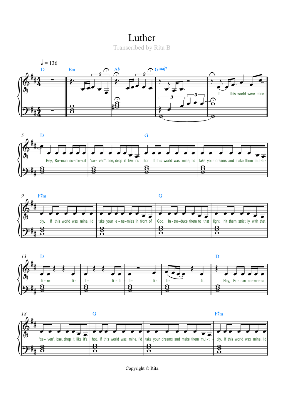 Kendrick Lamar, SZA - Luther (Lyrics, chords) by Rita B