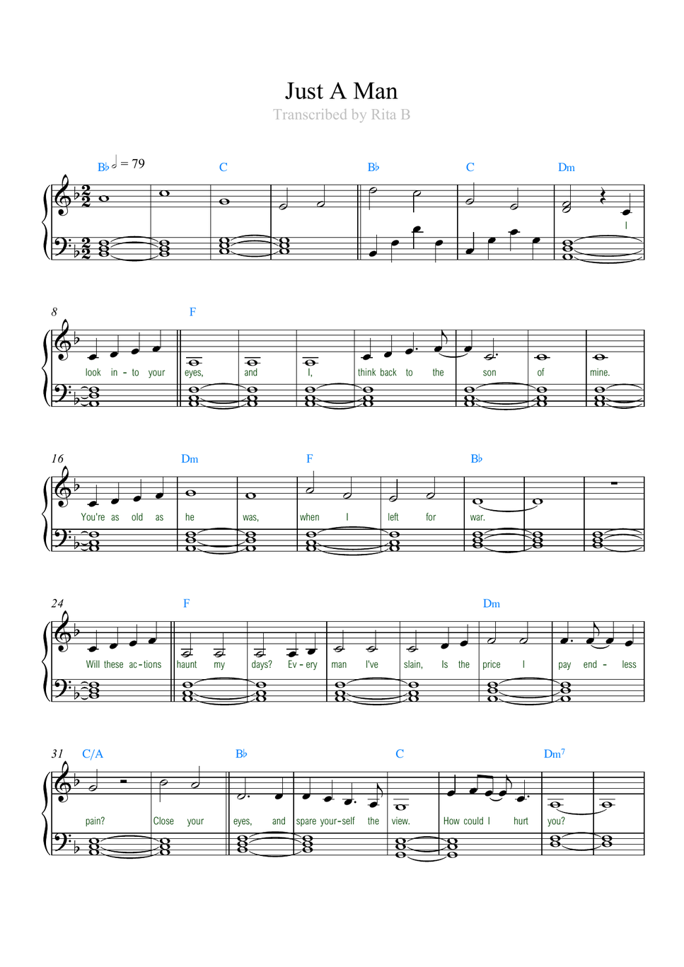 Jorge Rivera-Herrans - Just A Man from Epic: The Musical (Easy version with lyrics and chords) by Rita B