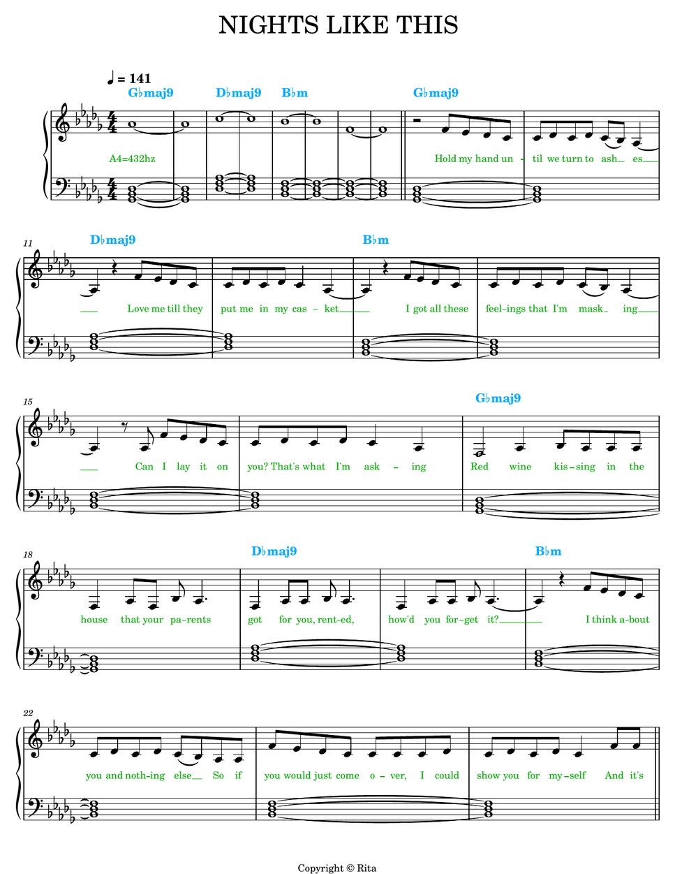 The Kid LAROI - Nights Like This (Simple score with lyrics and chords) by Rita B