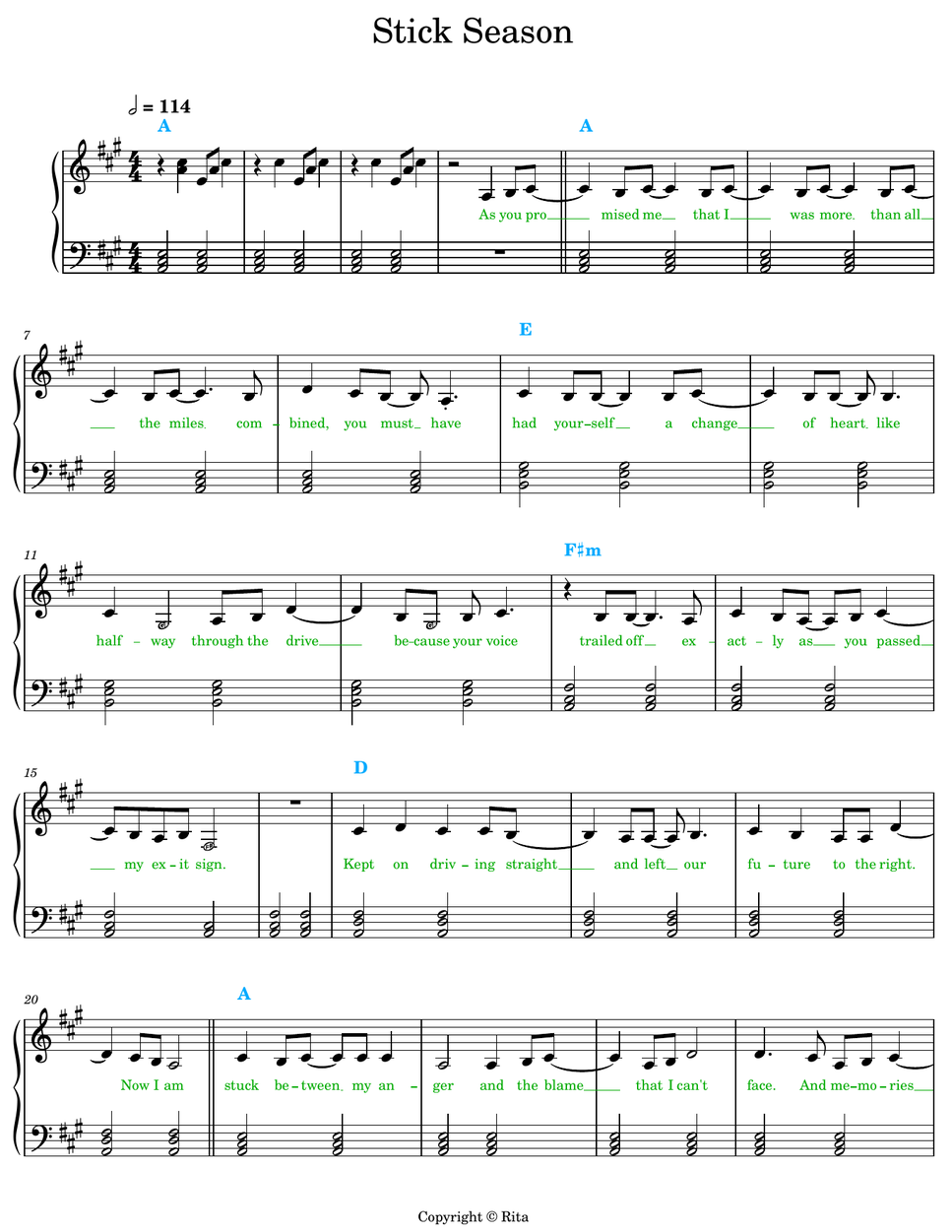 Noah Kahan - Stick Season (lyrics, chords) by Rita B