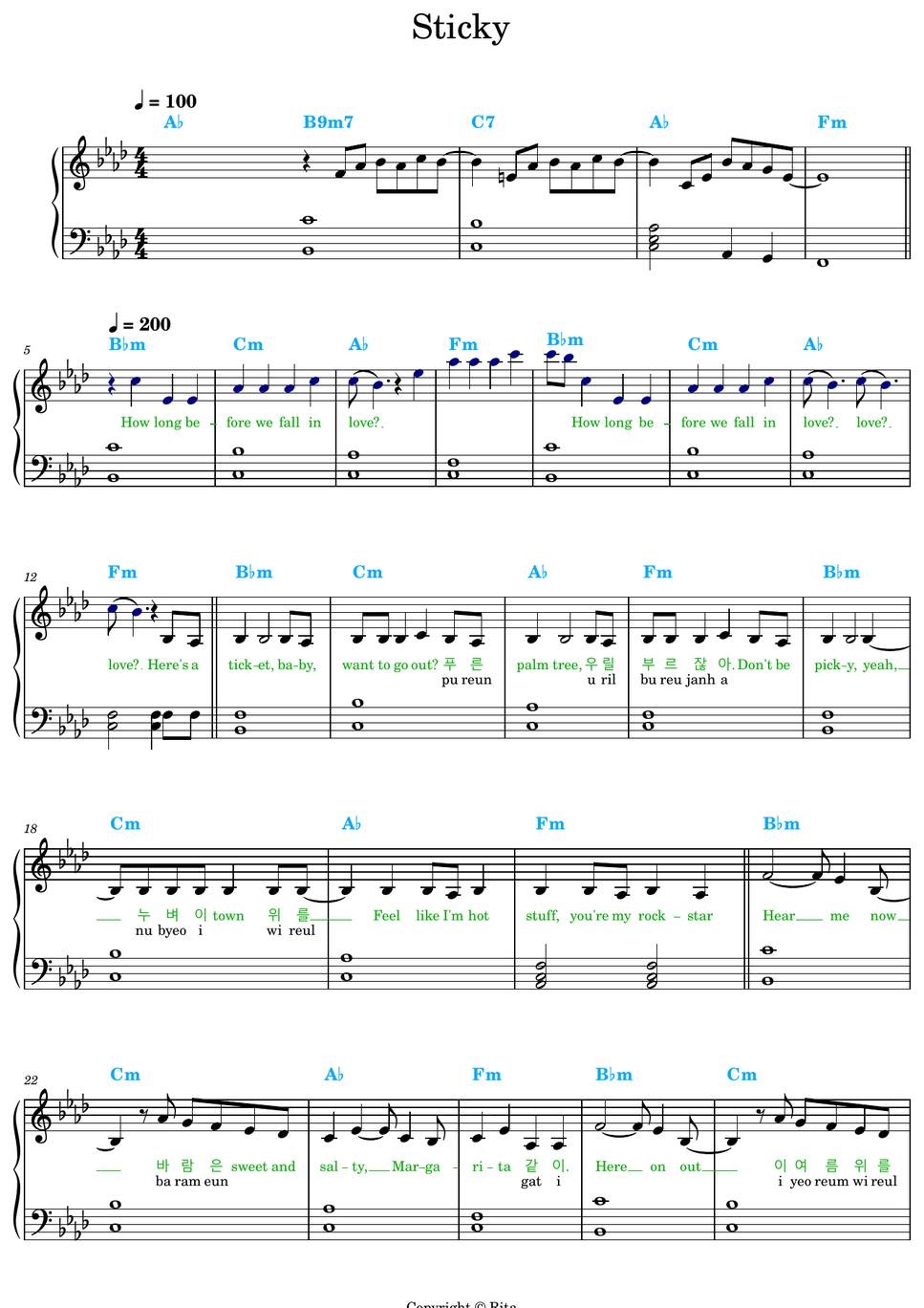 Kiss Of Life - Sticky (With Korean and Romanized lyrics, and chords) by Rita B
