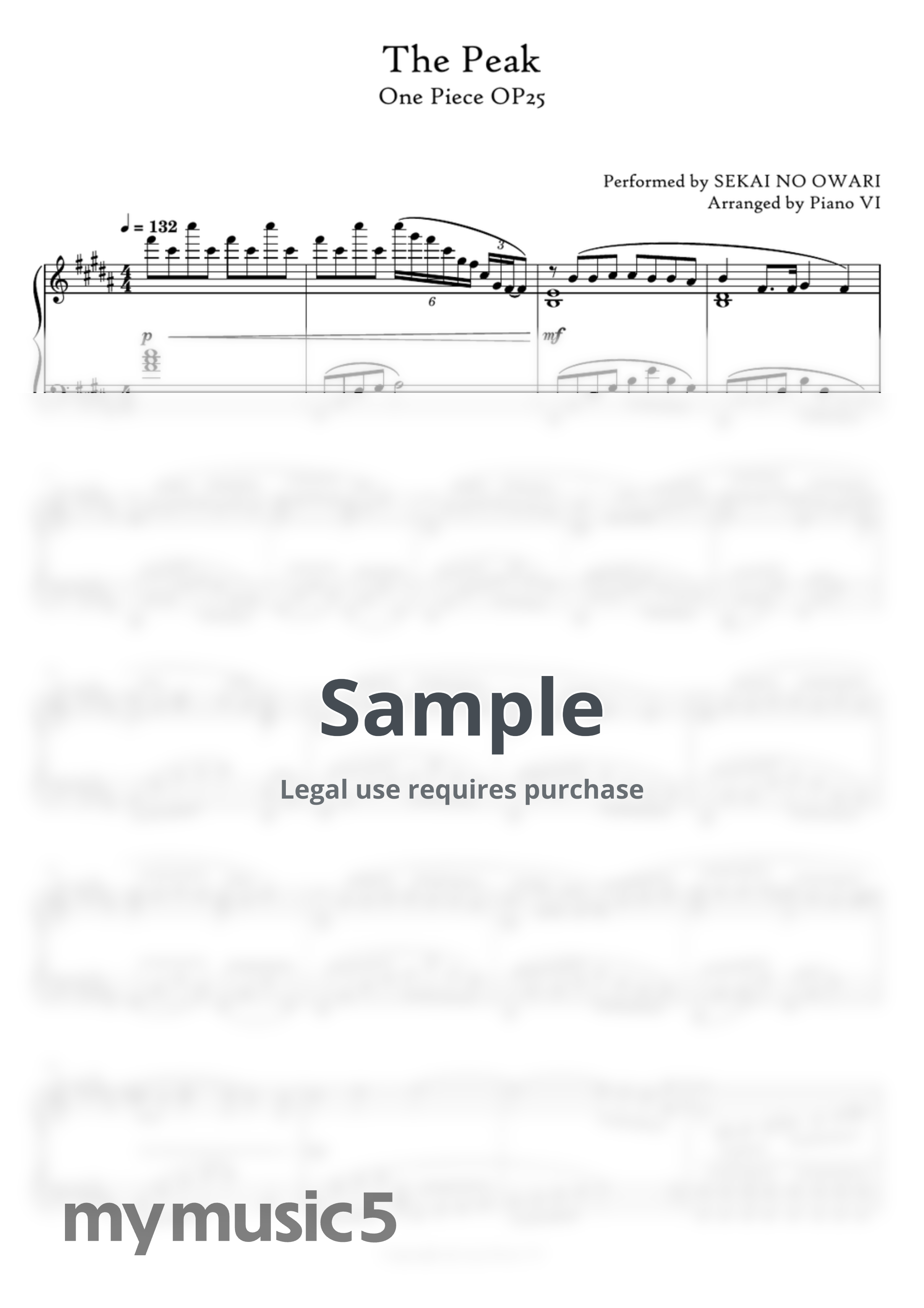 SEKAI NO OWARI - The Peak by Piano VI