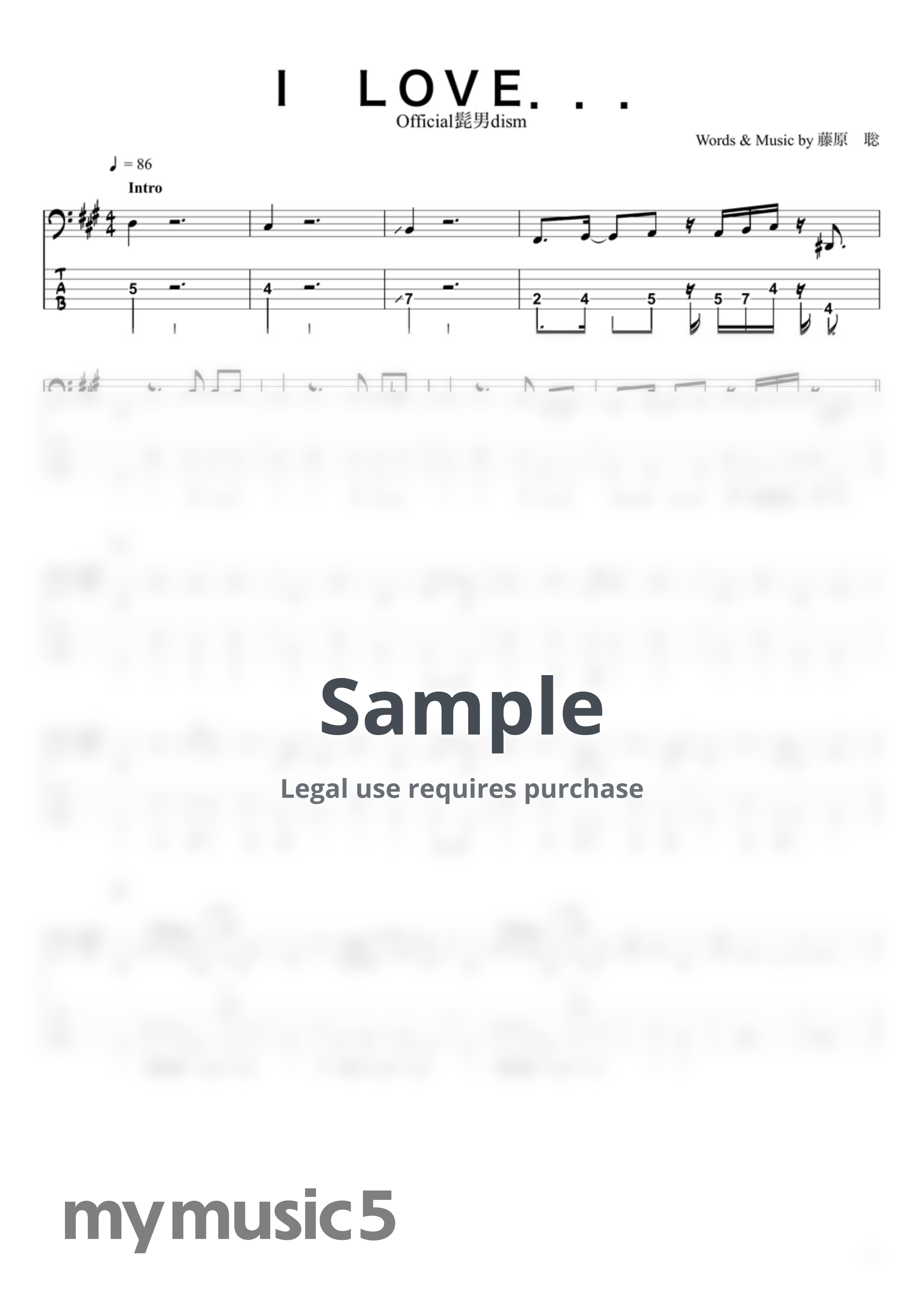 Official髭男dism - I LOVE... (BassTAB 5strings) by swbass