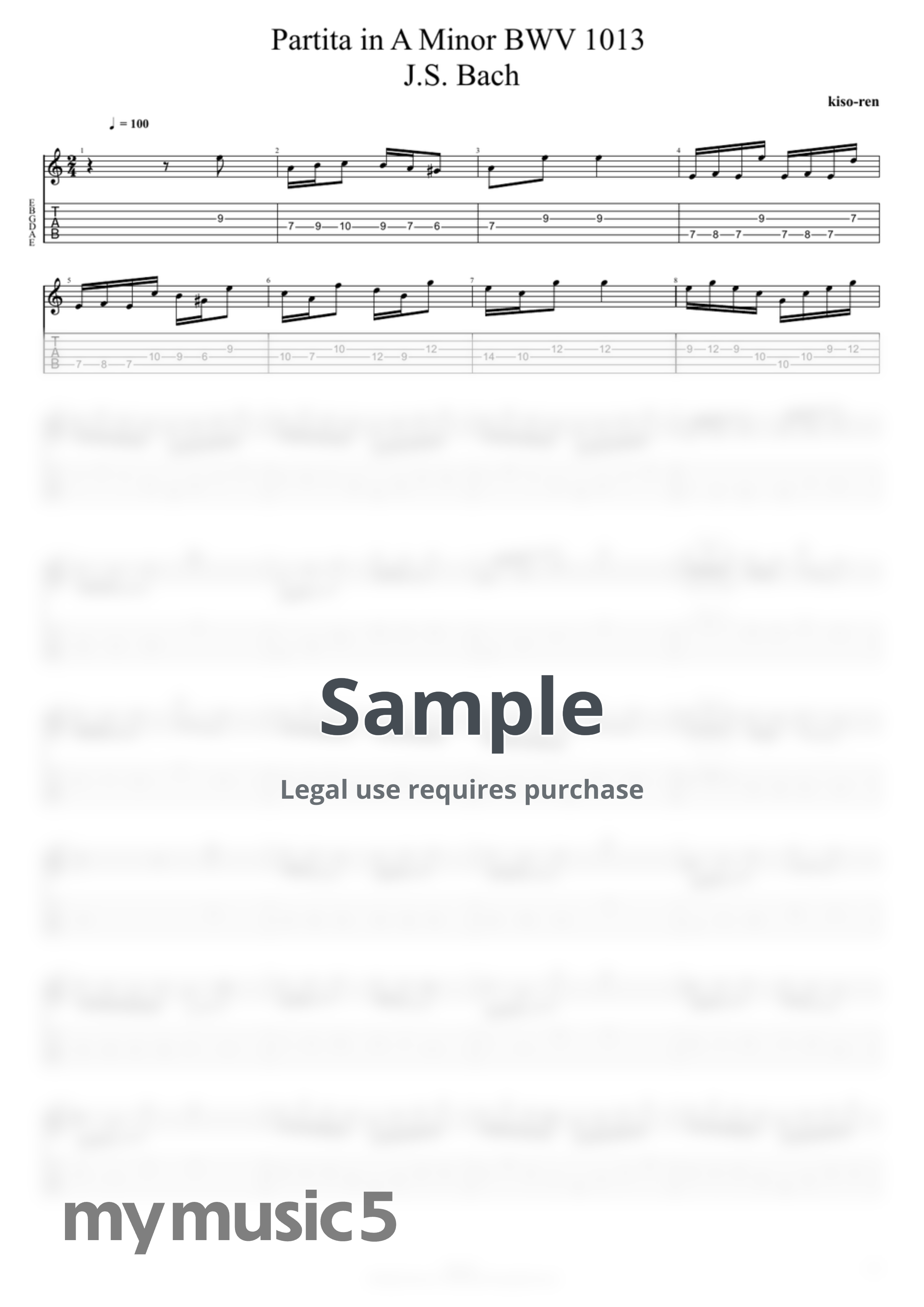 J.S. Bach - バッハ - [TAB]Partita in A Minor, BWV 1013 J.S. Bach Electric Guitar Classic 無伴奏パルティータ イ短調 イギリス風ブーレ ギターピッキング基礎練習【Guitar picking Vol.165】 #Bach #BWV1013 (TAB PDF &amp; Guitar Pro files.（gpX）) by Technical Guitar