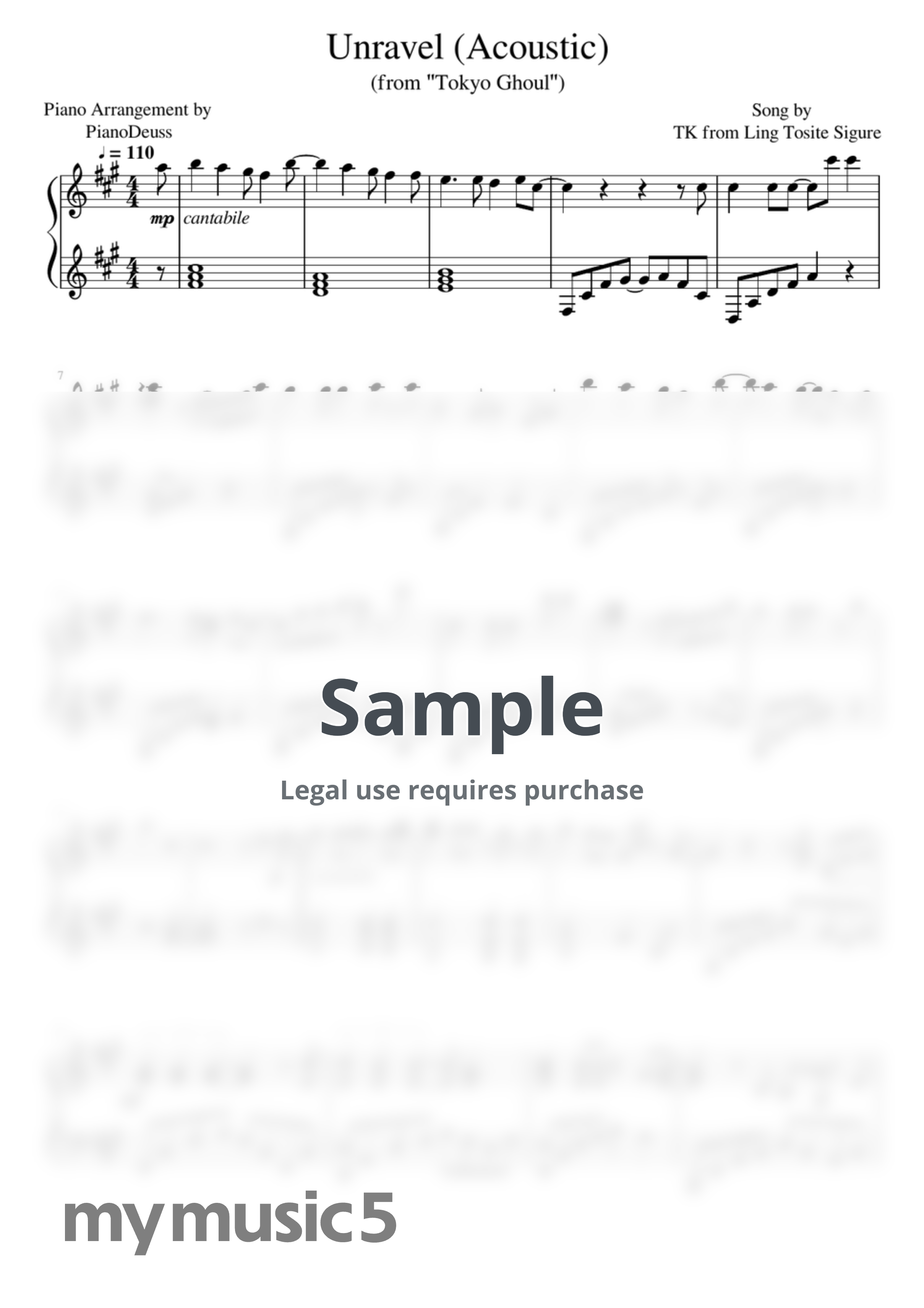 Tokyo Ghoul OST - Unravel (Acoustic) by PianoDeuss