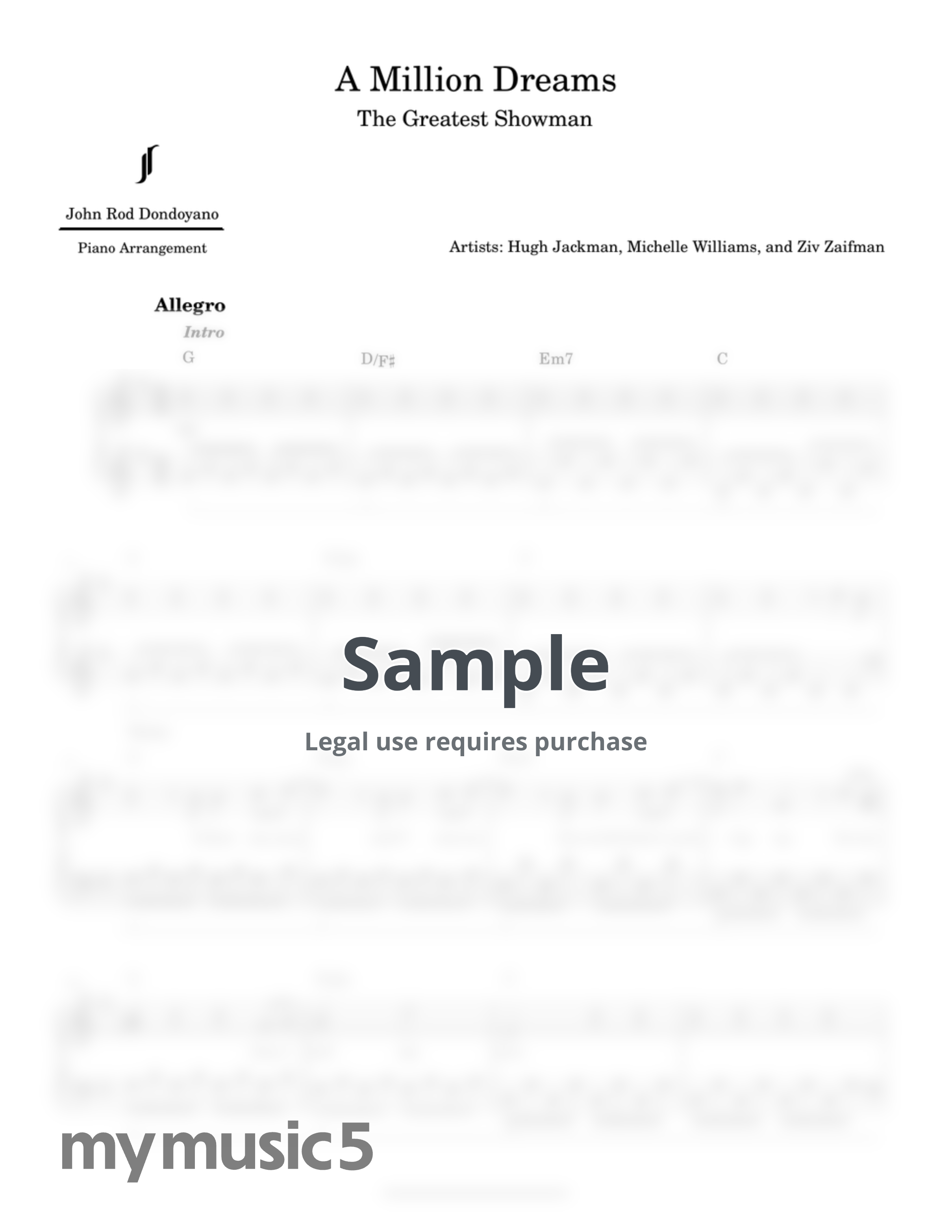 Hugh Jackman,Michelle Williams,Justin Paul,Ziv Zaifman - A Million Dreams (The Greatest Showman)(PIANO SHEET) by John Rod Dondoyano