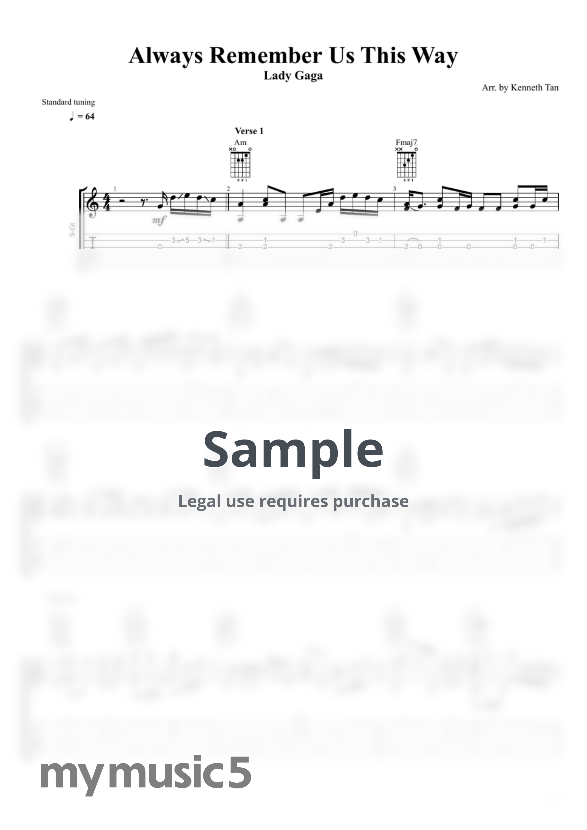 Lady Gaga | Fingerstyle Guitar - Always Remember Us This Way by Kenneth Acoustic