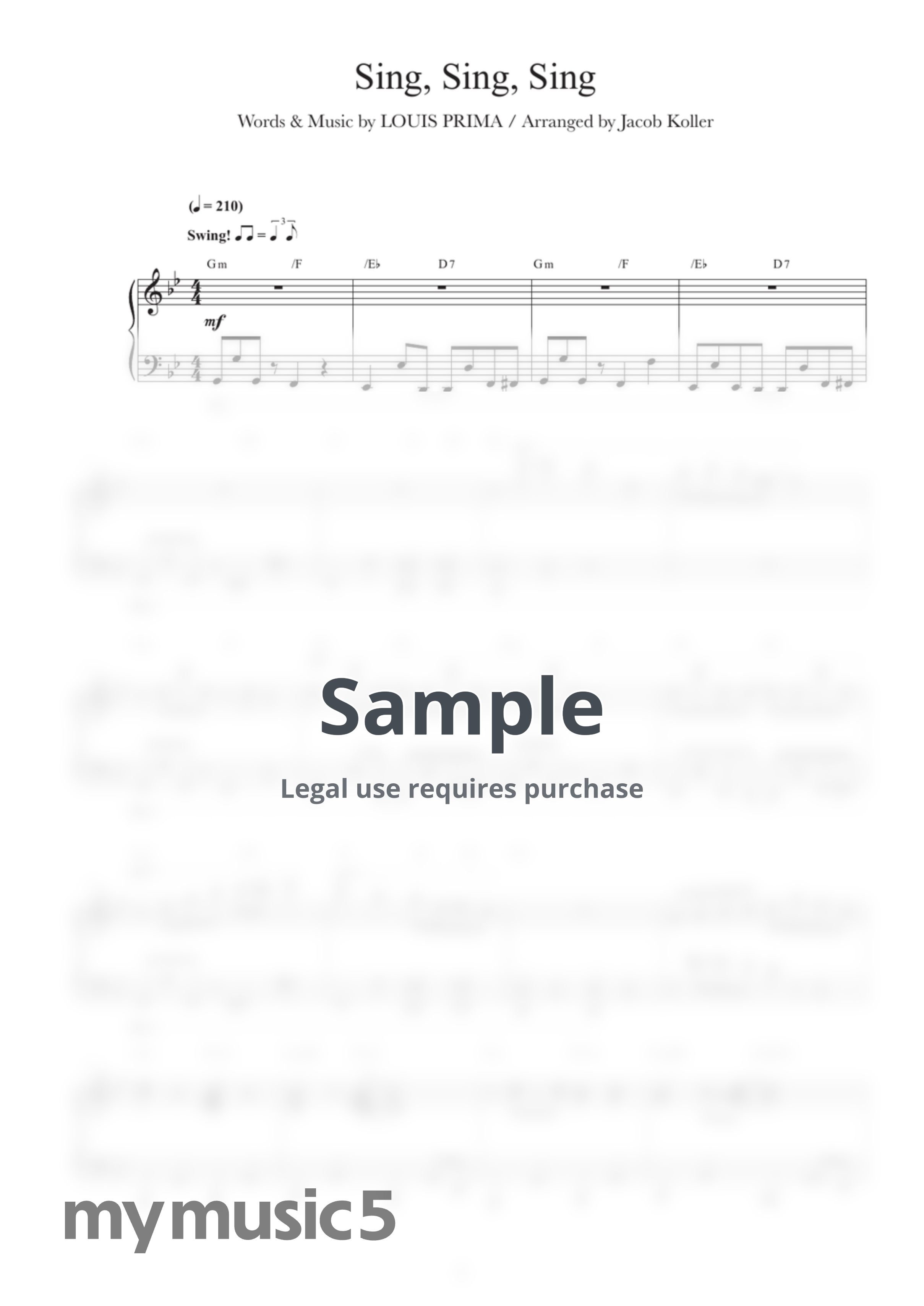 Louis Prima - Sing, Sing, Sing (Advanced Solo Jazz Piano) by Jacob Koller